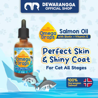 Dewarangga Omega Drops Salmon Oil Kucing, Minyak Ikan Kucing untuk Menjaga Kulit & Bulu Kucing Anjing, Mengatasi Jamur, Scabies, Ringworm, Mencegah dan Mengatasi Bulu Rontok, serta Antioksidan Alami