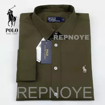 Repnoye Kemeja Pria Lengan Panjang Catton Twill Sueding Kemeja POLO'S Putih Pria Long Sleeve