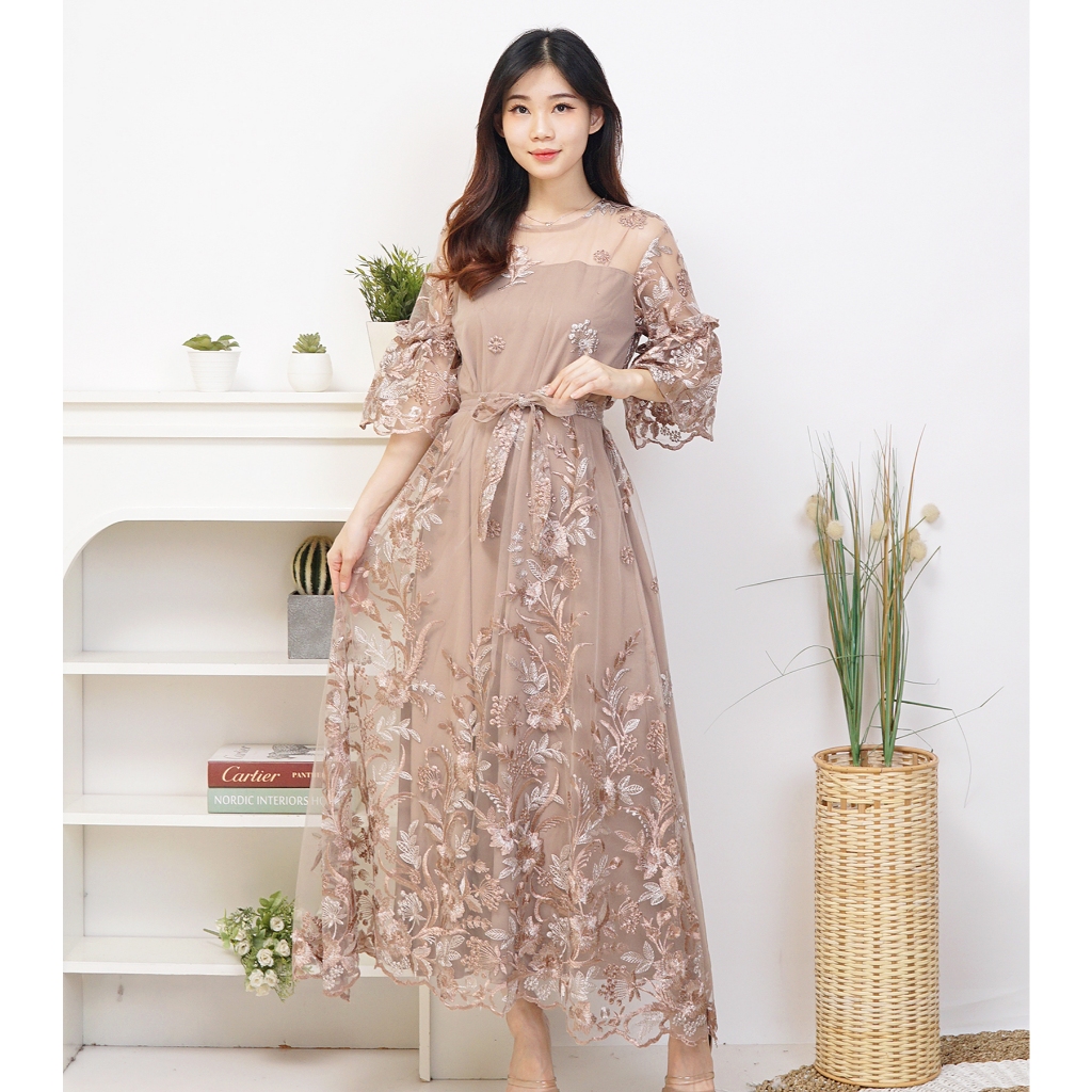 Jual Ken - 230 Long Dress Tile Wanita Kondangan / Gaun Pesta Korean ...
