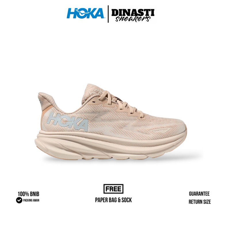 Jual Hoka Clifton 9 Womens Road Running Shoes Shifting Sad / Eggnog
