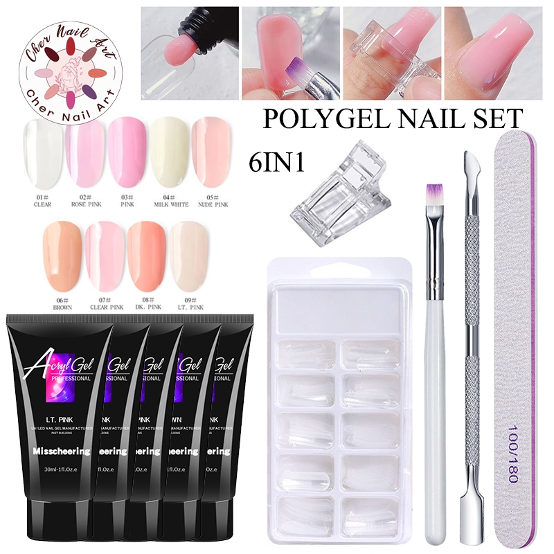 Jual 6 Pcs/set Polygel Acrylic Gel Extension Nail Art 15ml SET LENGKAP ...