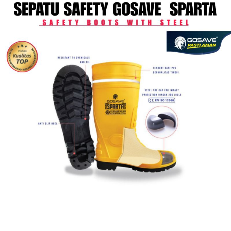 Jual SEPATU BOOT SAFETY RUBBER GOSAVE SPARTA WITH STEEL TOE UJUNG BESI ...