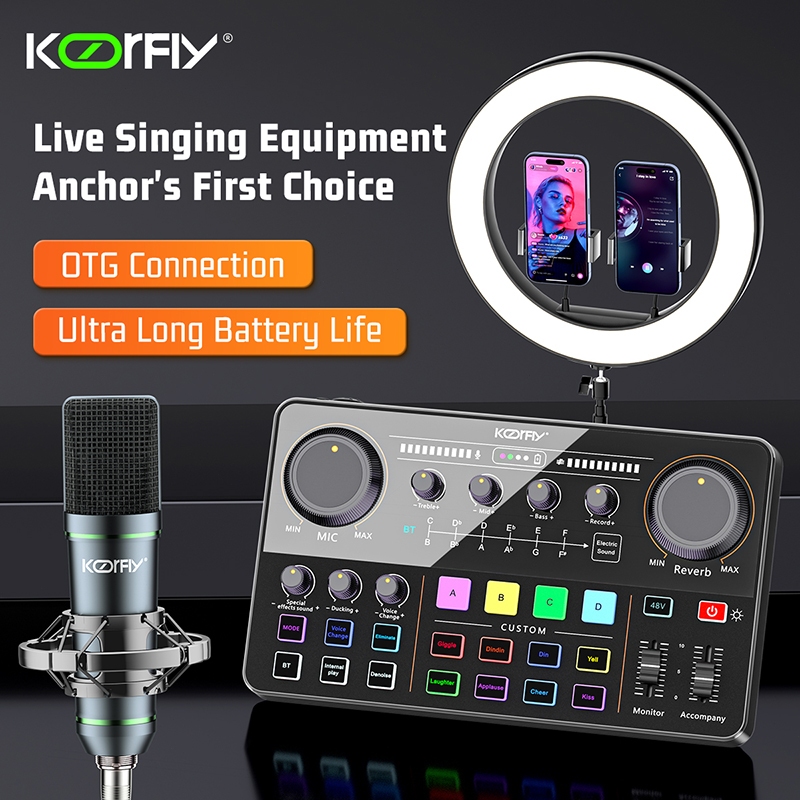 Jual KOORFLY KF04 MultiEfek 48V Live Soundcard Live Mixer 4 DIY Efek