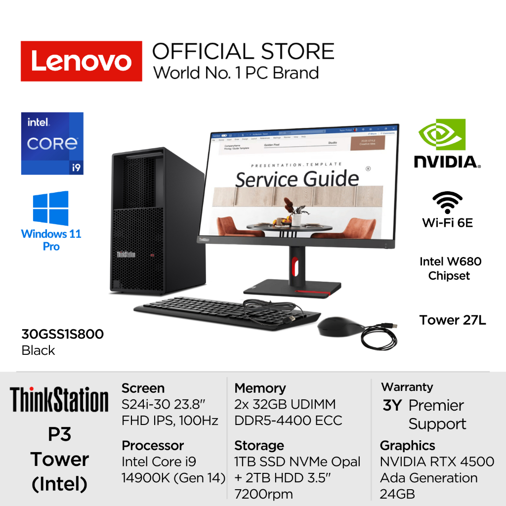 Jual Lenovo PC ThinkStation P3 Tower S800 Intel Core i9 14900K vPro