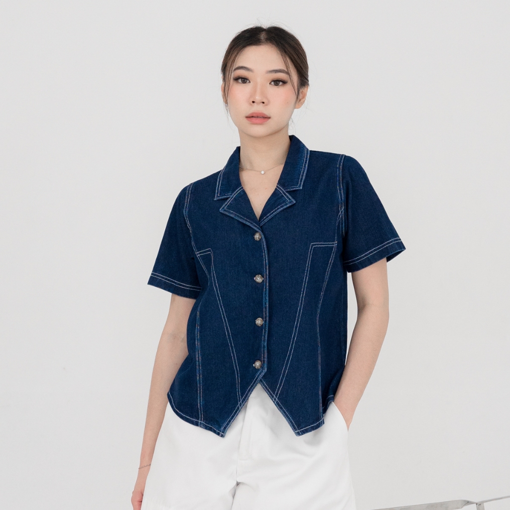 Jual Foxquinn RUBY DENIM TOP / Blouse Wanita | Shopee Indonesia