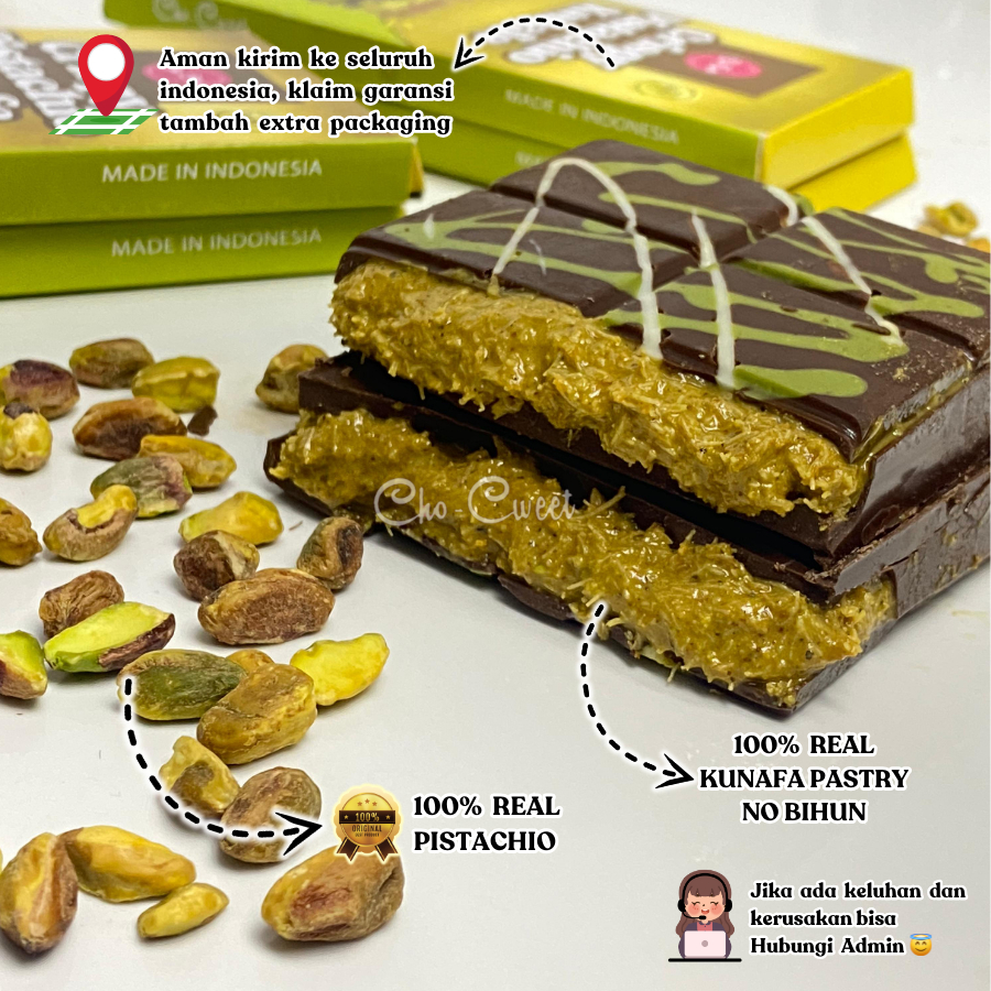 Jual CHO-CWEEET CHOCOLATE JUMBO CRISPY PISTACHIO KUNAFE | COKLAT VIRAL ...