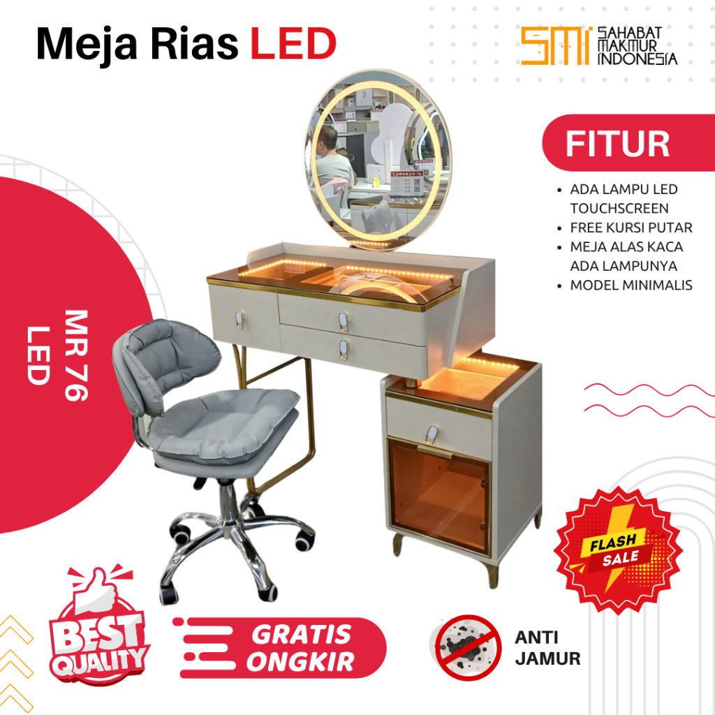 Jual Meja Rias MR 76 HX + Kursi LED / Set Meja Kursi Rias Make Up Set ...