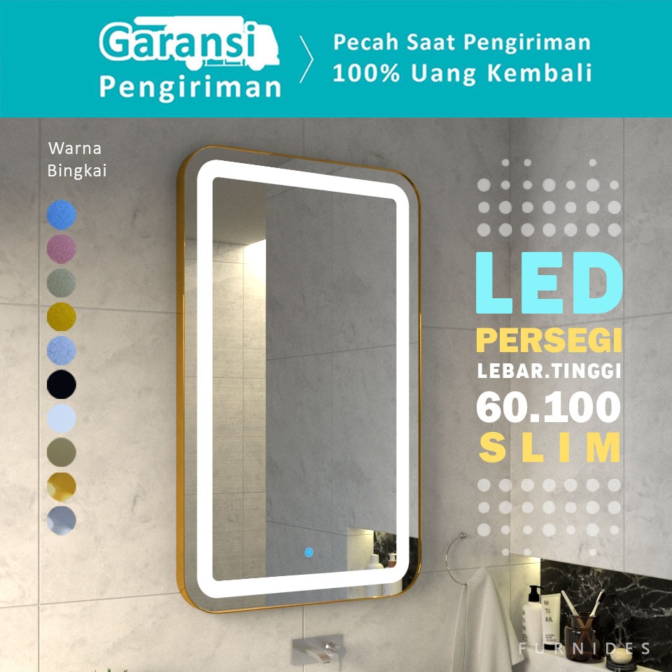 Jual Cermin Rias LED Persegi 60x100 Dengan Frame Slim | Wastefel Kamar ...