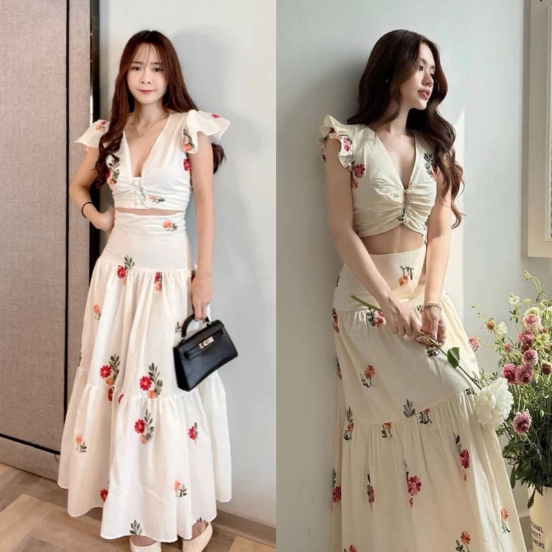 Jual SET1058 SUNNY KOREAN STYLE VINTAGE SETELAN FLORAL PANTAI LIBURAN ...