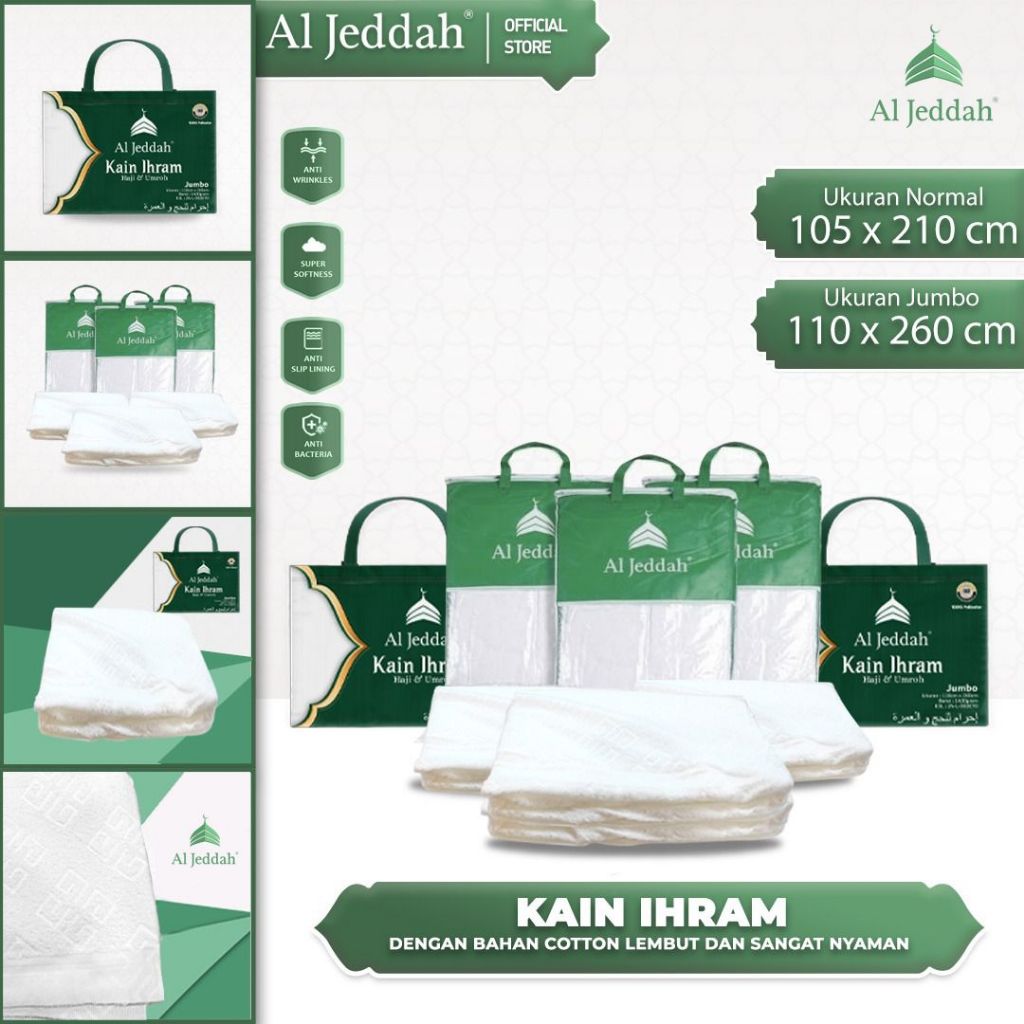 Jual Kain Ihram AlJeddah Jumbo 110 x 260 cm Kain Ihrom Haji Umroh