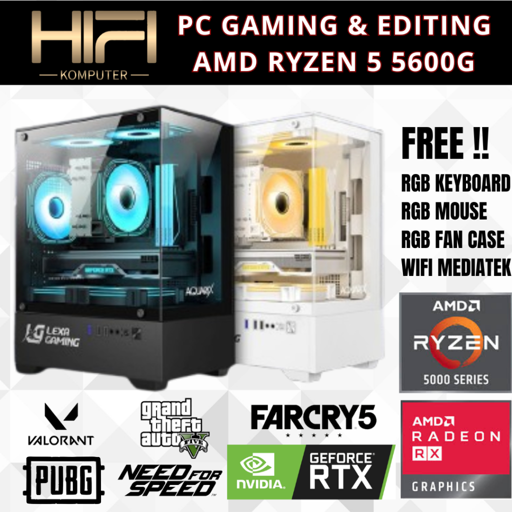 PC GAMING & DESIGN AMD RYZEN 5 5600G 5600GT RTX 4060 8GB SSD NVME 1TB HDD 500GB LED 24 inch Fullset