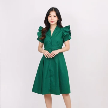 Valeriestyle Sona Dress Midi Wanita Vneck Lengan Pendek Korean Style Bahan Katun