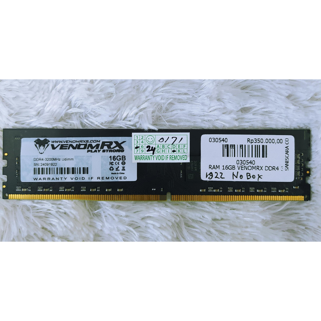 Jual RAM PC VenomRX 16G Single DDR4 3200Mhz Garansi Resmi Lifetime ...