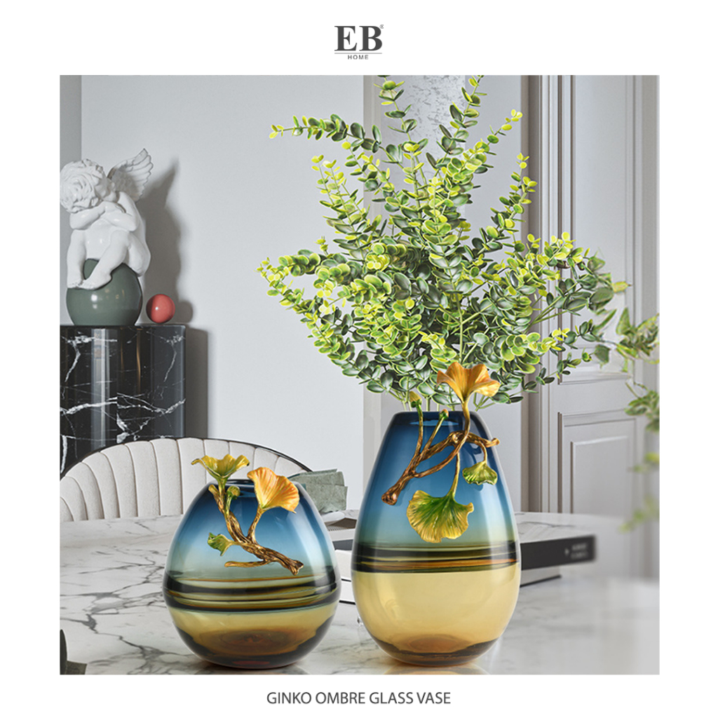 Jual Pajangan Vas Bungas Kaca Hiasan Meja / Ginkgo Ombre Glass Vase EB ...
