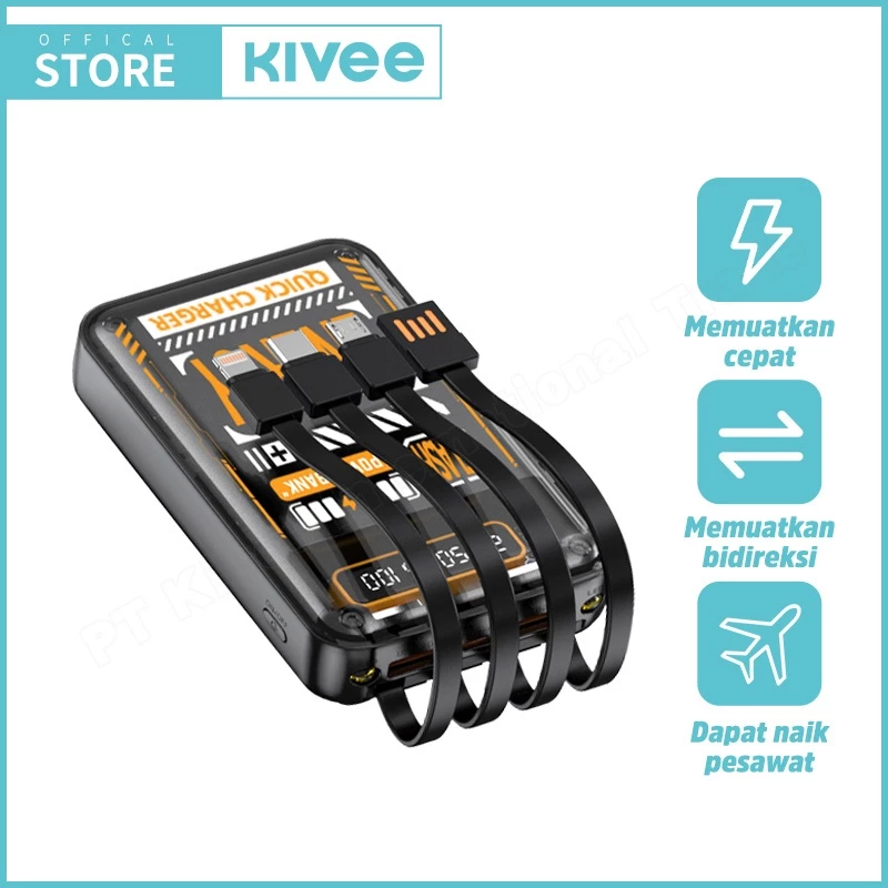 KIVEE Powerbank min Portable Fast Charging LCD 10000 mAh with Kabel data asli