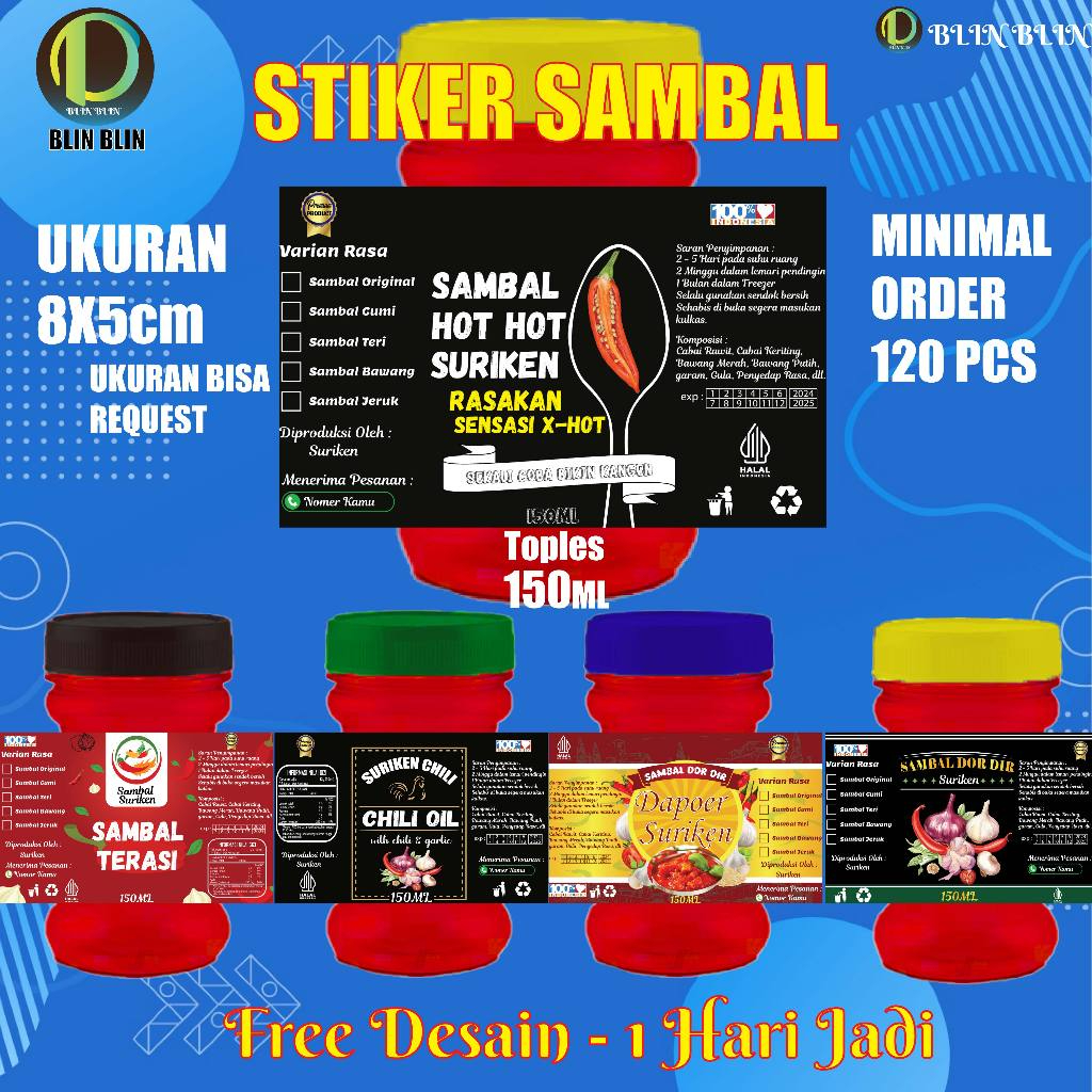 Jual Cetak Stiker Sambal/Stiker Lebel Sambal/Stiker Kemasan 150 ml/Bisa ...