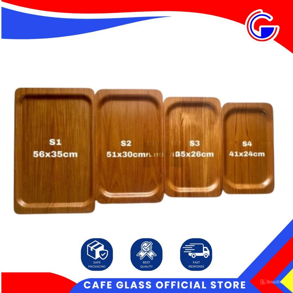 Nampan Baki Kayu Segi Panjang - Tray Tatakan Wood - Saji Café Restoran 41Cm - 45Cm - 51Cm - 56Cm