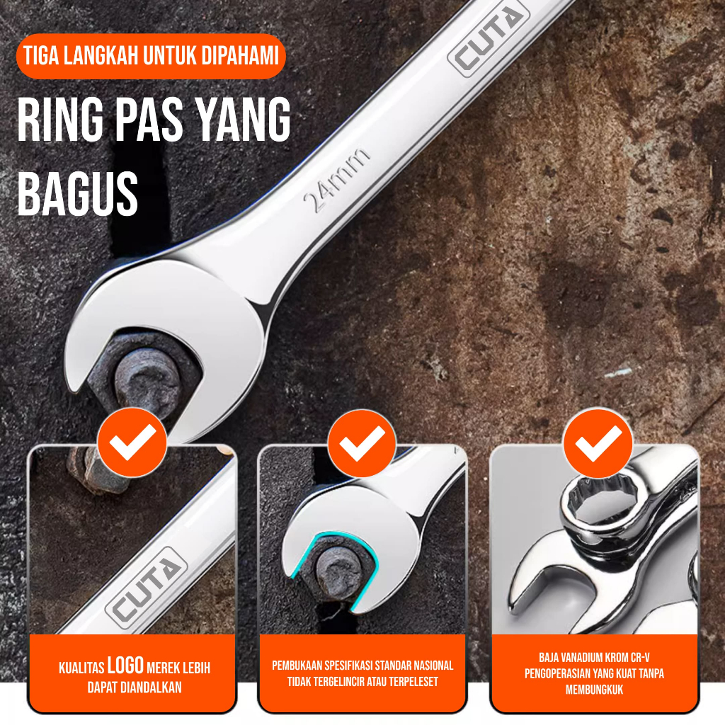 Jual CUTA Kunci Ring Pas Set 12Pcs 6-24mm CR-V Kunci Pas Ring Set ...
