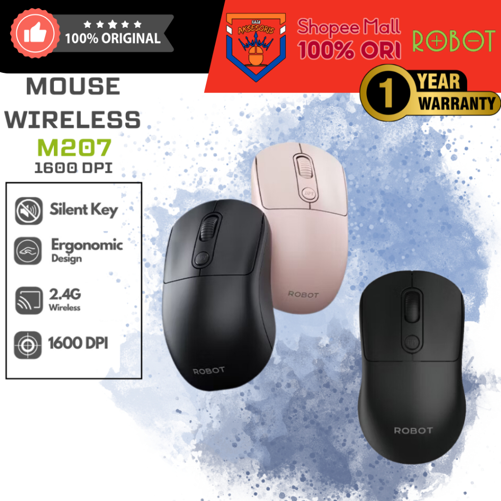Jual ROBOT M207 Mouse Wireless 2.4GHz 1600 DPI Optical Mouse Laptop ...