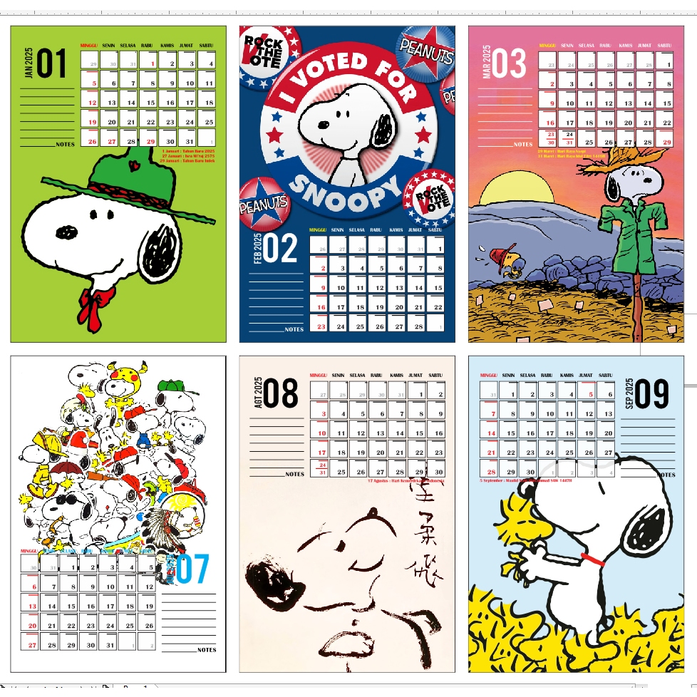 Jual Kalender 2026 SNOOPY Kalender Dinding Calendar bisa custom desain ...