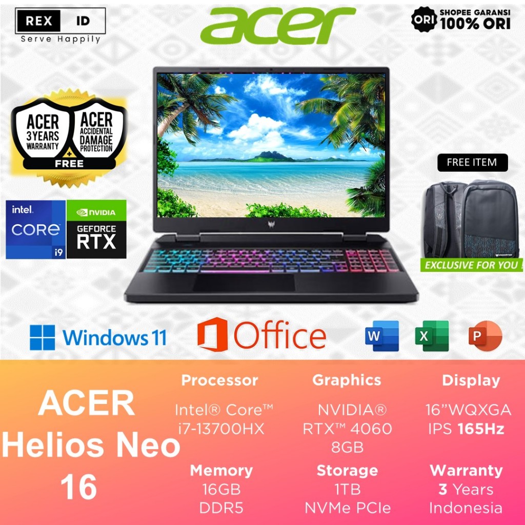 Jual Acer Predator Helios Neo 16 RTX4060 8GB Core i9-13900HX 16GB 1TB ...