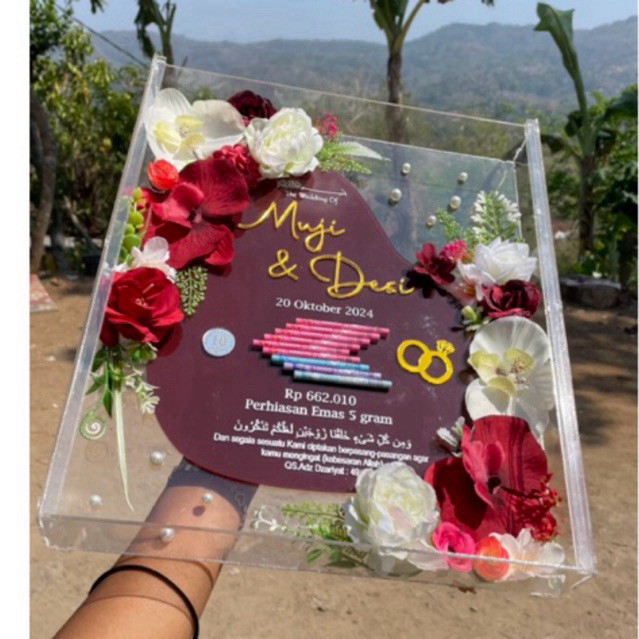 Jual mahar box akrilik elegant free request warna tema dan bunga, mahar ...