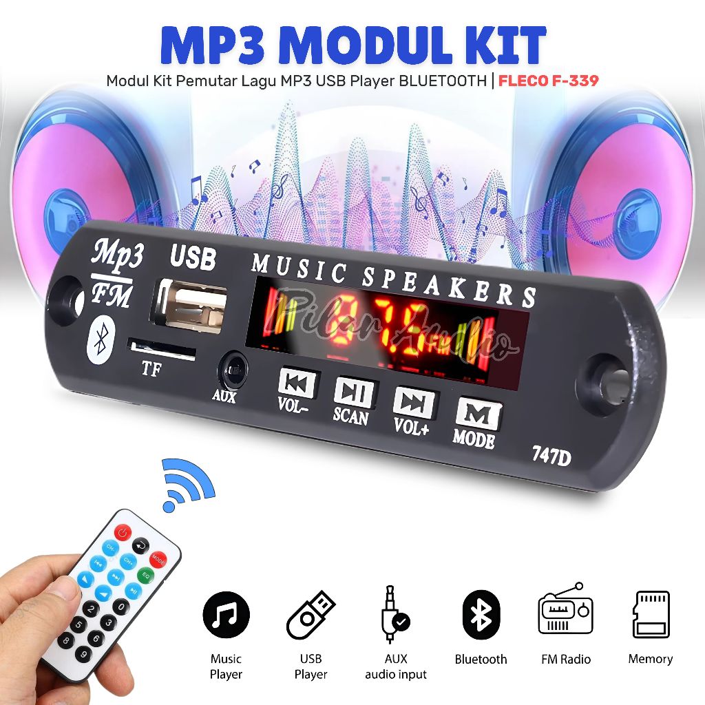 Modul kit MP3 Bluetooth USB FM Radio Bluetooth FLECO F-339 Modul MP3 BT  Kid MP3 Pemutar Lagu MP3 USB Player Bluetooth Digital Display