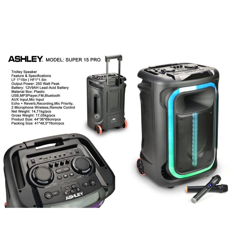 Jual Speaker Portable Wireless Ashley Super 15 PRO Original 15