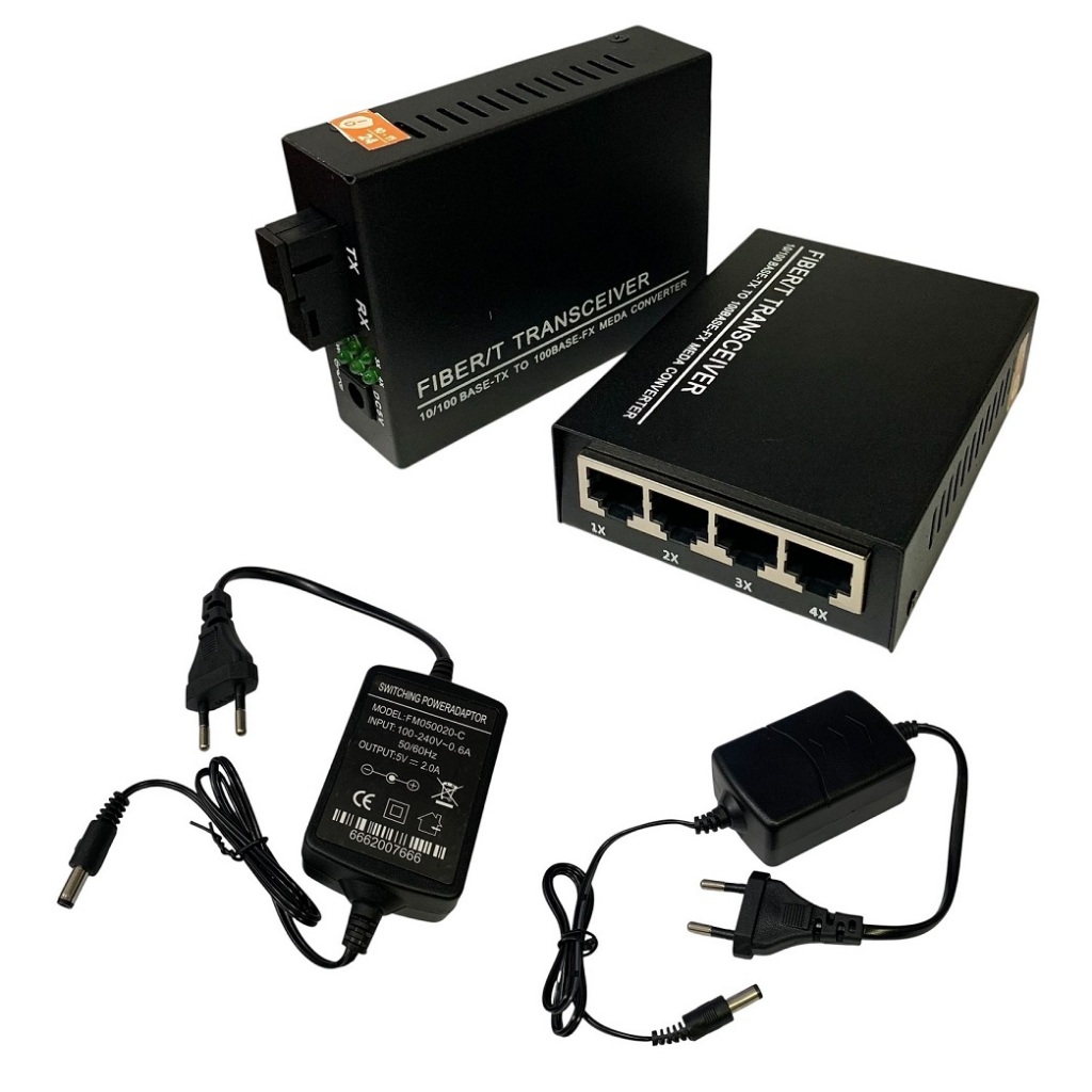 Jual Media Converter Fiber Optik 1 port FO 4 Lan RJ45 Ethernet ...