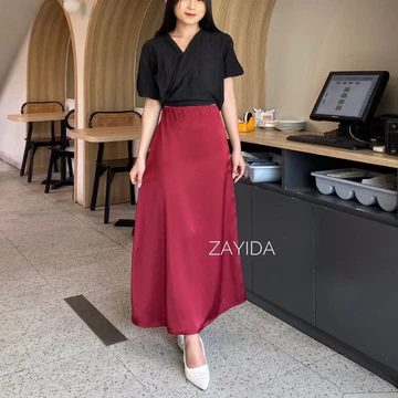 ZAYIDA Satin Slik Skirt Rok Satin Premium Panjang Rok Satin Flowly Korean Style