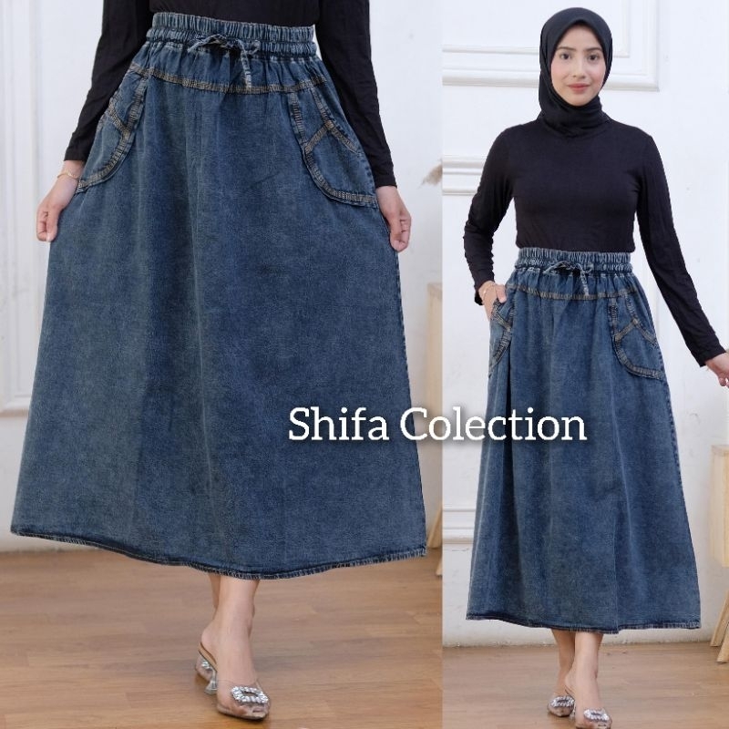 Jual Rok Panjang Wanita Model A / Rok Original Jeans Wash Premium / Rok ...