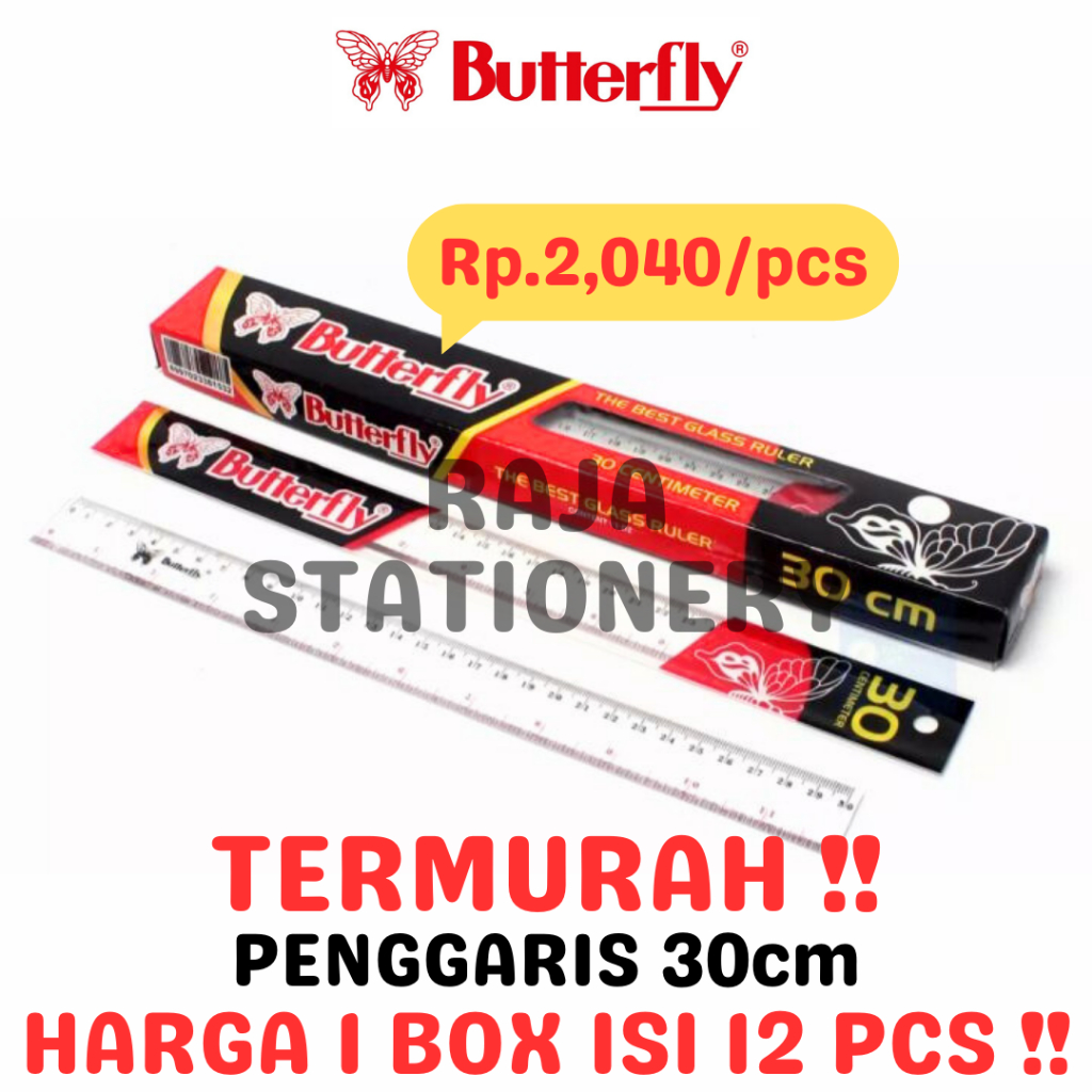 Jual BUTTERFLY RULER 30CM TRANSPARENT PENGGARIS BUTTERFLY KUPU KUPU ...