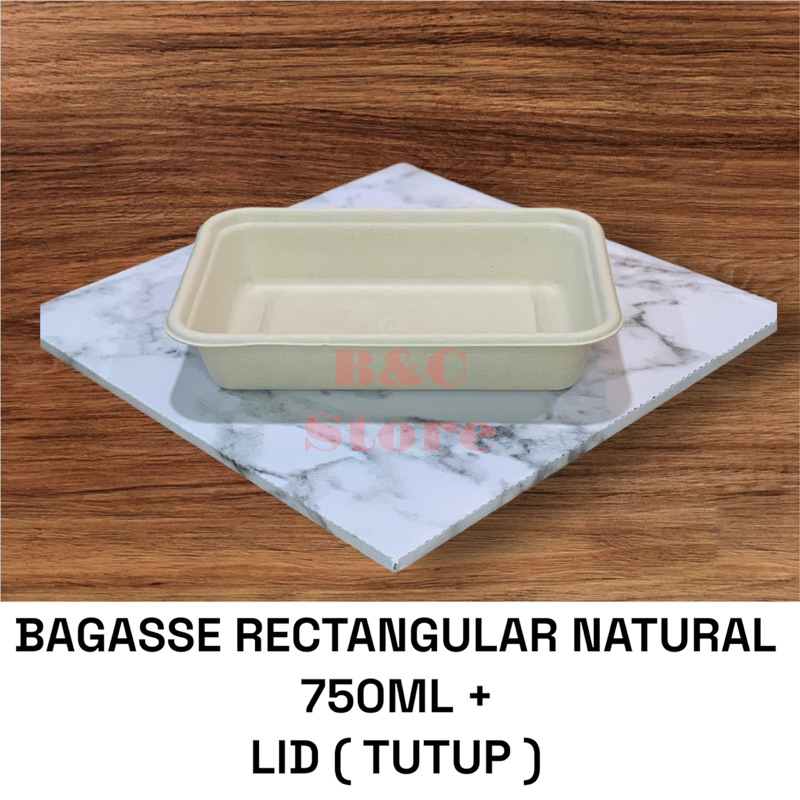 Jual BAGASSE RECTANGULAR CONTAINER 750ML NATURAL | KOTAK MAKAN SEKALI ...