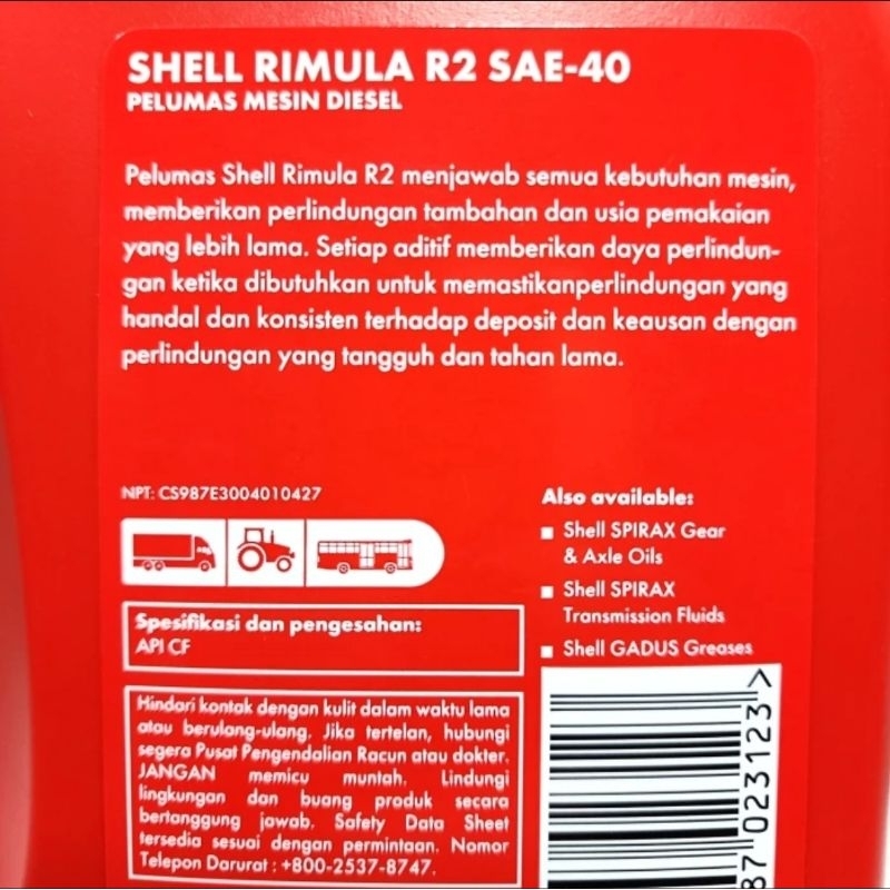 Jual Shell Rimula R2 SAE-40/ S40 1 Liter (Oli Mesin Diesel Heavy Duty ...
