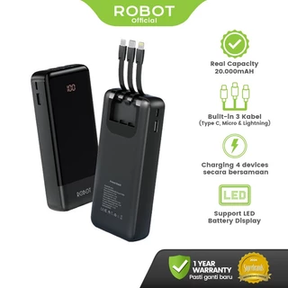 Powerbank ROBOT 20000mAH RP-201L 2.1A Dengan 3 Kabel Type C Lightning Micro - Garansi 1 Tahun