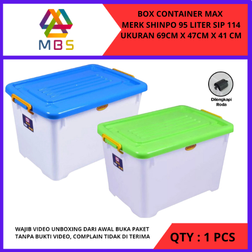 Jual BOX CONTAINER RODA PLASTIK SHINPO 95 LITER SIP 114 KONTAINER RODA ...