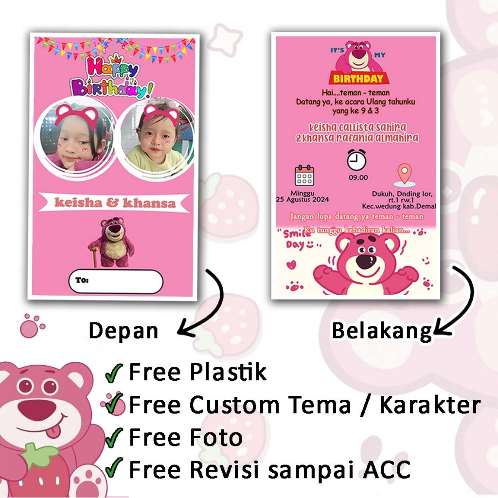 Jual COD Termurah Undangan Ulang Tahun - Tema Karakter Lotso Undangan ...