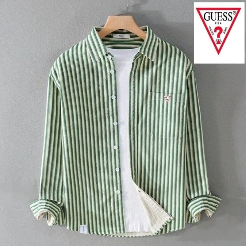Jual kemeja lengan panjang guess's salur premium list kancing//kemeja ...