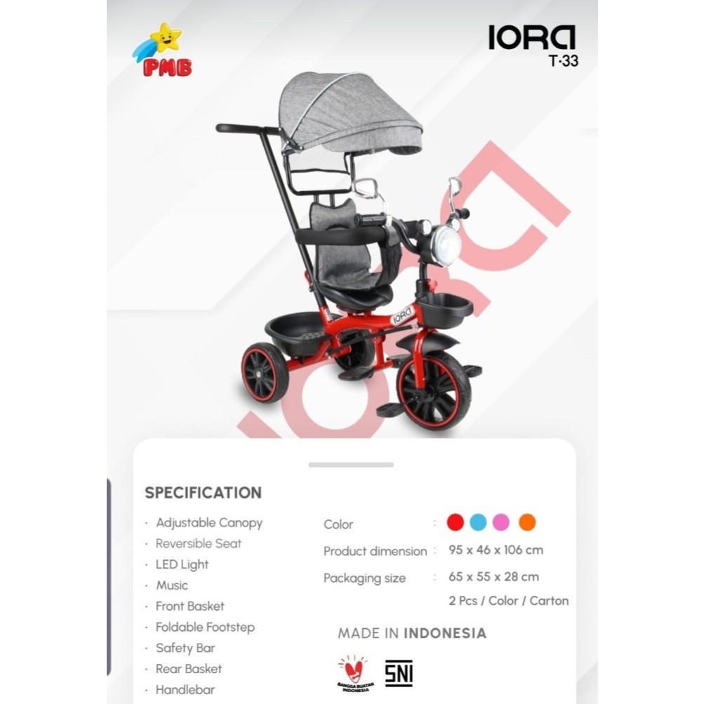 Jual SEPEDA ANAK RODA TIGA TRICYCLE PMB IORA T33 T-33 HADIAH ULANG ...