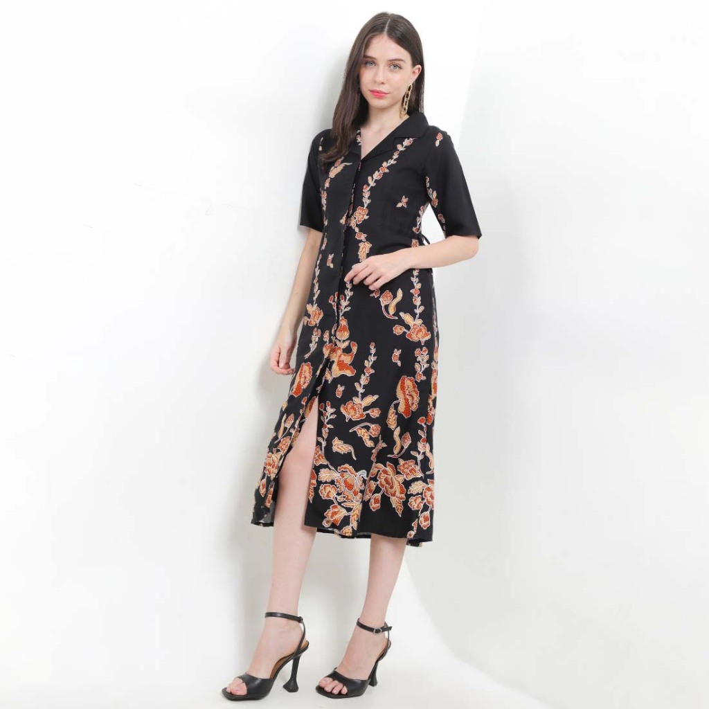 Jual Rianty Batik Premium Wanita Dress Innes Black | Shopee Indonesia