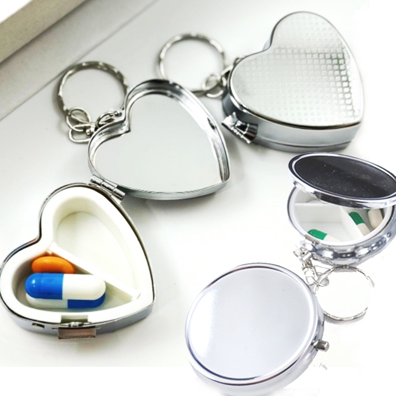 Jual Creative metal pill box Keychain portable pill box Smooth heart ...