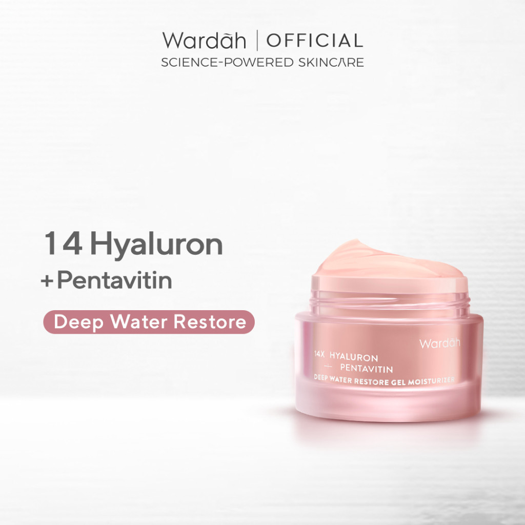 Wardah 14X Hyaluron + Pentavitin Deep Water Restore Gel Moisturizer 30 g - Pelembab Gel Ringan yang Meningkatkan Kadar Air di Kulit, Memperbaiki Skin Barrier - Ringan, Long-lasting Hydration (Hydrated Glass Skin)