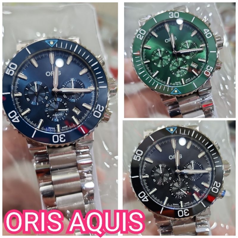 JAM TANGAN ORIS BLUE WHALE AQUIS CHRONOGRAPH STAINLESS STEEL RARE STOCK
