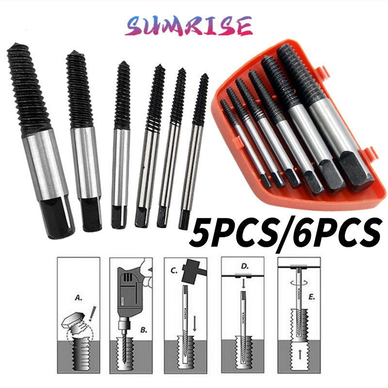 Jual 5/6pcs Screw Extractor Set Tap Balik Pembuka Baut Rusak Set Mata ...