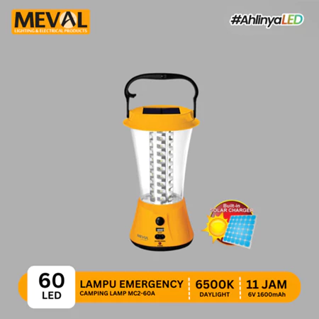 MEVAL Lampu Camping Emergency 60 LED + Solar Panel Surya - Putih