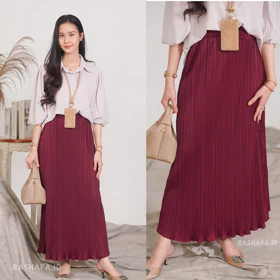 Rok Plisket Payung Wavy Rok Plisket Premium Tebal Rok Panjang Korean Style Pleated Skirts 036