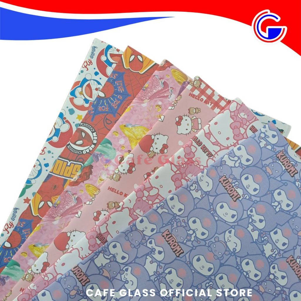 Kertas Kado Lembar Lucu - Kertas Kado Karakter Hello Kitty Doraemon Spiderman Love Bintang Bear