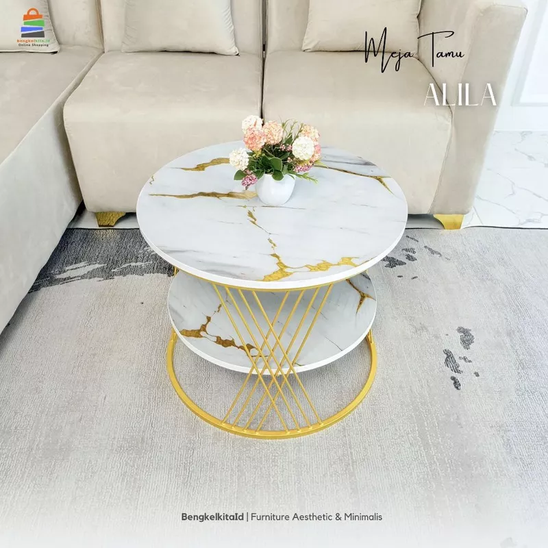 Aesthetic Round Coffee Table 2-Tier - MEJA ALILA - Modern Minimalist Multiplek Marble