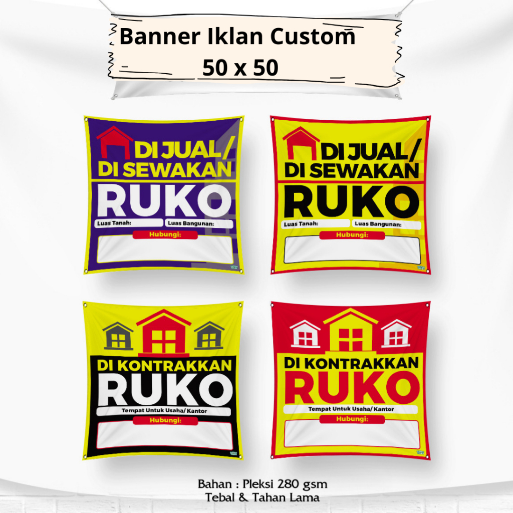 Jual BANNER IKLAN CUSTOM UK.50 X 50 DIJUAL / DISEWAKAN RUKO - BAHAN ...