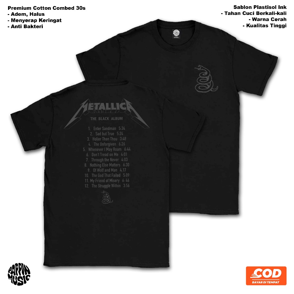 Jual Kaos Band Metallica Black Album – Sablon Plastisol, Warna